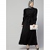 Gathered puffed sleeves abaya with long cuff - Black